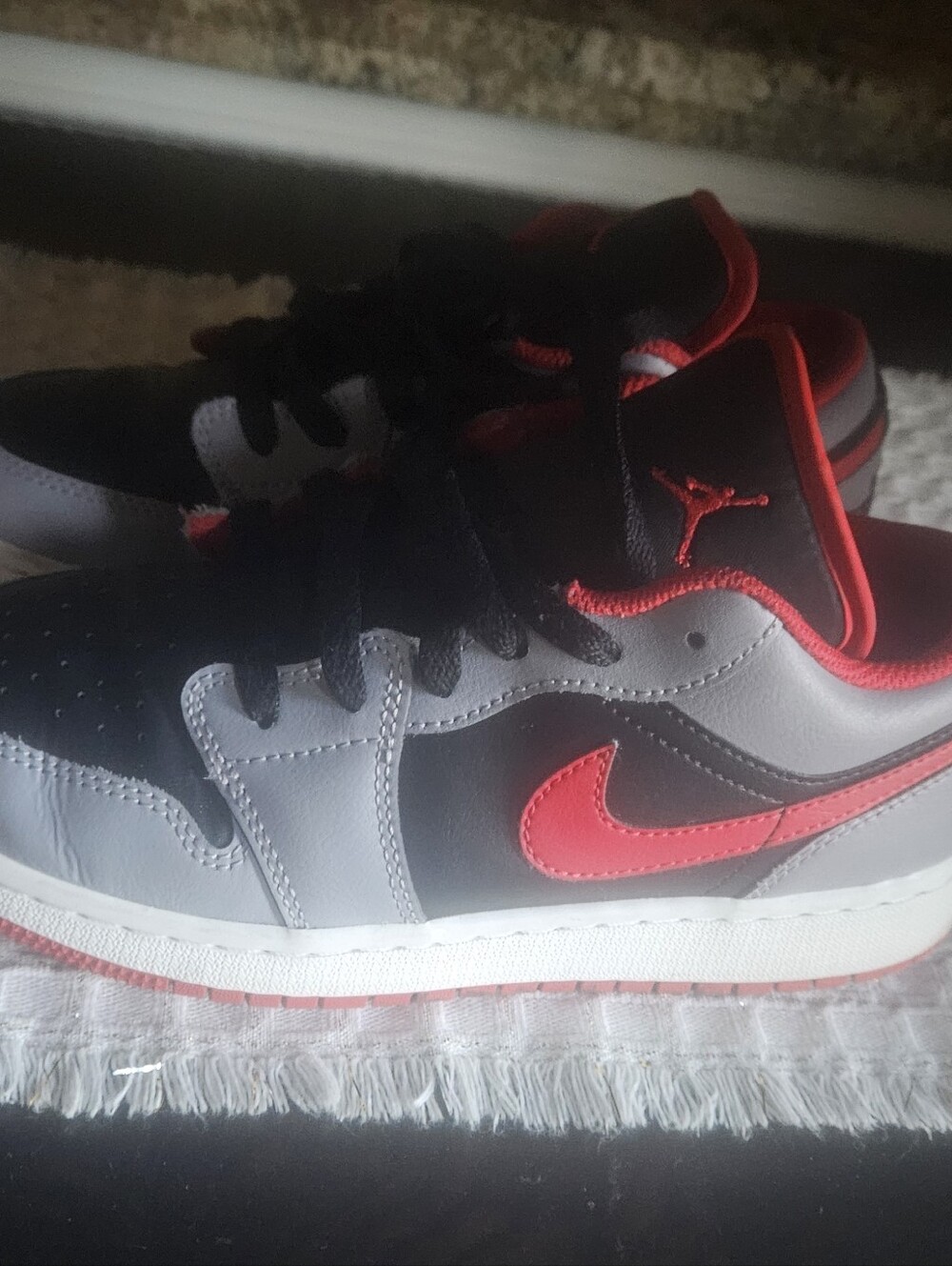 Jordan Kids Black, Gray & Red Low-Top Sneakers